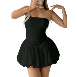 Shein Summer Fashion Solid Color Strapless Puff Bubble Mini Dress