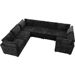 ALTRIGUS Modern Black Plush Polyester Blend 6+ Seater 6L-YOYO430-72-AL Sofa 130.7" 6 Seater