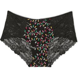 Victoria's Secret Pink No-Show Hiphugger Panty - Pure Black Lights Print
