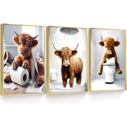 Shein pcsSet Scottish Highland Cow Funny Animal Humor Highland Cow Enthusiast Natural Poster 20x30cm 3pcs