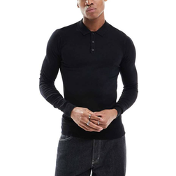 New Look Long Sleeve Knitted Polo - Black
