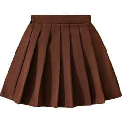 Shein Young Girls' Fashionable Deep Camel Pleated Skirt, Ideal For And Summer