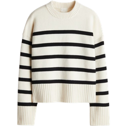 H&M Finstickad Tröja - Vit/Randig