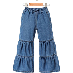 Shein Young Girl Knot Front Ruffle Hem Flare Leg Jeans
