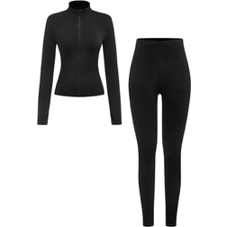 Shein Teen Girl Mock Neck Zipper Activewear Set - Black