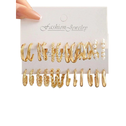 Shein 12pairs/set Fashionable Zinc Alloy Faux Pearl Decor Cuff Hoop Earrings For Women For Gift