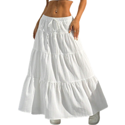 Shein Women Solid Color High Waist Tie Ruffled Hem Maxi Skirt