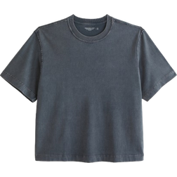 Abercrombie & Fitch Premium Heavyweight Cropped Tee Navy Blue