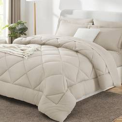CozyLux Queen Bed In A Bag 7-Pieces Comforter Sets With Queen Bed Linen Beige (259.1x228.6cm)