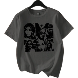 Shein Womens Oversized Minimalist Short Sleeve Round Neck TShirt With Portrait Pattern Super Loose Plus