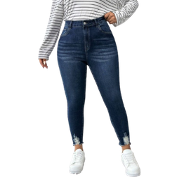 Shein Plus Distressed Denim Jeans With Cat Whisker Details