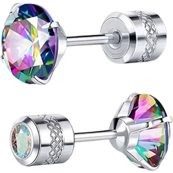 Shein 1pair Titanium Steel Spiral Earrings With Colorful Cubic Zirconia Flat Back Studs For Unisex