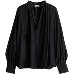 H&M Ladies Black Balloon-sleeved blouse