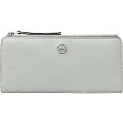 Tory Burch Robinson Pebbled Zip Slim Wallet - Light Granite