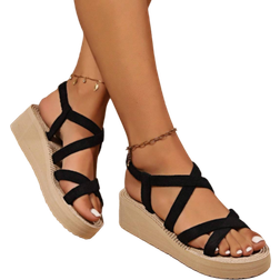 Shein Women Rope Woven Wedge Heel Sandals With Thick Bottom Sole Outdoor Beach Holiday Slides
