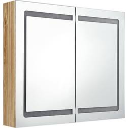 vidaXL LED Bathroom Mirror Cabinet Oak 80 x 12 x 68 cm