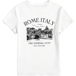 Shein Roman Italy Hemden Italien Skyline T-Shirt Damen Lässig Rundhals Kurzarm T-Shirt