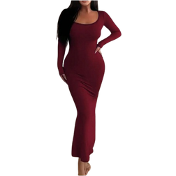 Shein Womens SpringAutumn Casual Solid Color Slim Fit Long Dress