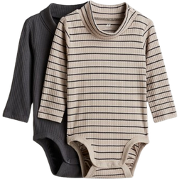 H&M Baby Brown 2-pack ribbed polo-neck bodysuits 9-12M