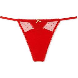 Victoria's Secret Stretch Cotton Dot Mesh V String Panty - Lipstick