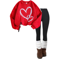 Shein Casual Heart Pattern Sweatshirt And Sports Set - Multi
