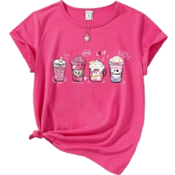 Shein Tween Girl Beverage & Letter Graphic Tee