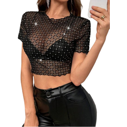 Shein Sequined Tasseled Sexy Cropped Top - Women's