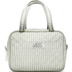 Karen Large Toiletry Bag With Handle - Green/White Striped Quilt