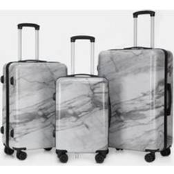 OHS Marble Printed Hard Shell Suitcase 3 Pack