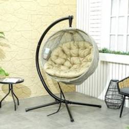 OutSunny Hanging Egg Chair Outdoor Indoor Swing Chair Folding Basket Khaki
