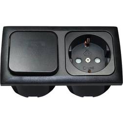 Seatec Indbygningsstik 220V Med Afbryder Komplet Sort