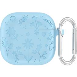 INCOVER Apple AirPods 4 Gen Silikon Deksel Med Karabinkrok Og Blomsterdesign Blå
