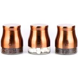 Gr8 Home Set Of 3 Copper Storage Canisters Tea Coffee Sugar Jars Kitchen Container 3pcs