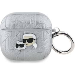 Karl Lagerfeld Monogram & Choupette Head Case for AirPods 4 Silver