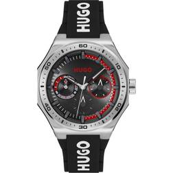 HUGO Silver-Tone Watch with Silicone Logo Strap