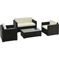OutSunny 4 Seater Rattan Sofa Garden Furniture Wicker Steel Chair Outdoor Lounge Set
