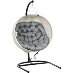 OutSunny Round Garden Egg-Shaped Hanging Swing Chair with Cup Holder and Cushion - Grey