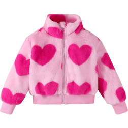 Shein Young Girls Sweet And Cute HeartShape Faux Fur Zipper Jacket For Daily Casual And Outdoors Autumn Winter