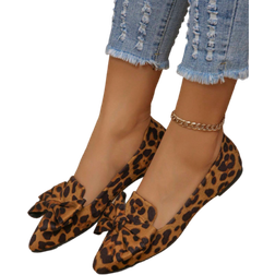 Shein Women's Autumn New Outdoor Flat Shoes With Butterfly Knot, Leopard Print, Soft Sole For Daily Work, Driving, And Casual Wear