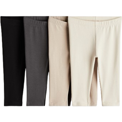 H&M Cotton Jersey Leggings 4-pack - Light Beige/Dark Grey (1173748007)