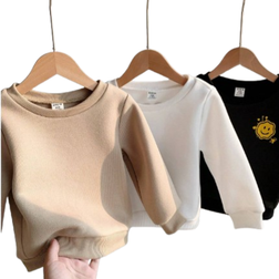 Shein pcs Unisex BabyToddler AllMatch Pullover Sweatshirts With Cute Cartoon Face Pattern In Black White And Khaki Suitable For Autumn And Winter