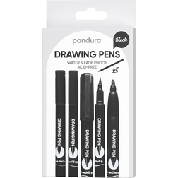 Panduro Hobby tuschpennor 0.5 mm, 1 mm, penselspets, 4 mm kiselspets och 1 mm rund spets, svart, 5-pack