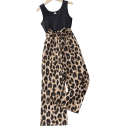 Shein Girls Notched Neck Tank Top & Leopard Print Trousers