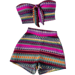 Shein Tie Front Bandeau Crop Top Set - Co-Ord Shorts