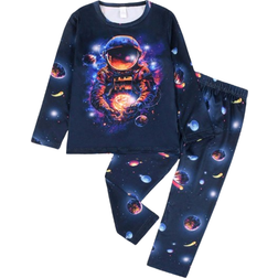 Shein pcsSet Boys Crew Neck Space Astronaut Print Pajama Set Kids Loungewear Outfit