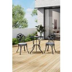 Garden Sanctuary 3 Pcs Cast Aluminum Rose Hollowed Out Patio Dining - Black Bistro Set