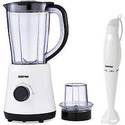 Geepas 500W 2-in-1 Electric Jug Blender and 180W White Hand Blender Combo Set