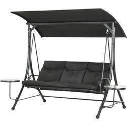OutSunny Hammock Gunga 3-sits med Soltak Sidobord 278 x 135 x 177 cm Svart