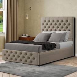 Portland Mary Chesterfield Single Beige Linen Ottoman 137 x 90 x 190 cm Frame Bed