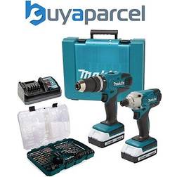 Makita 18V Cordless Li-Ion Combi Hammer Drill Impact Driver Twin Pack & Bit Set